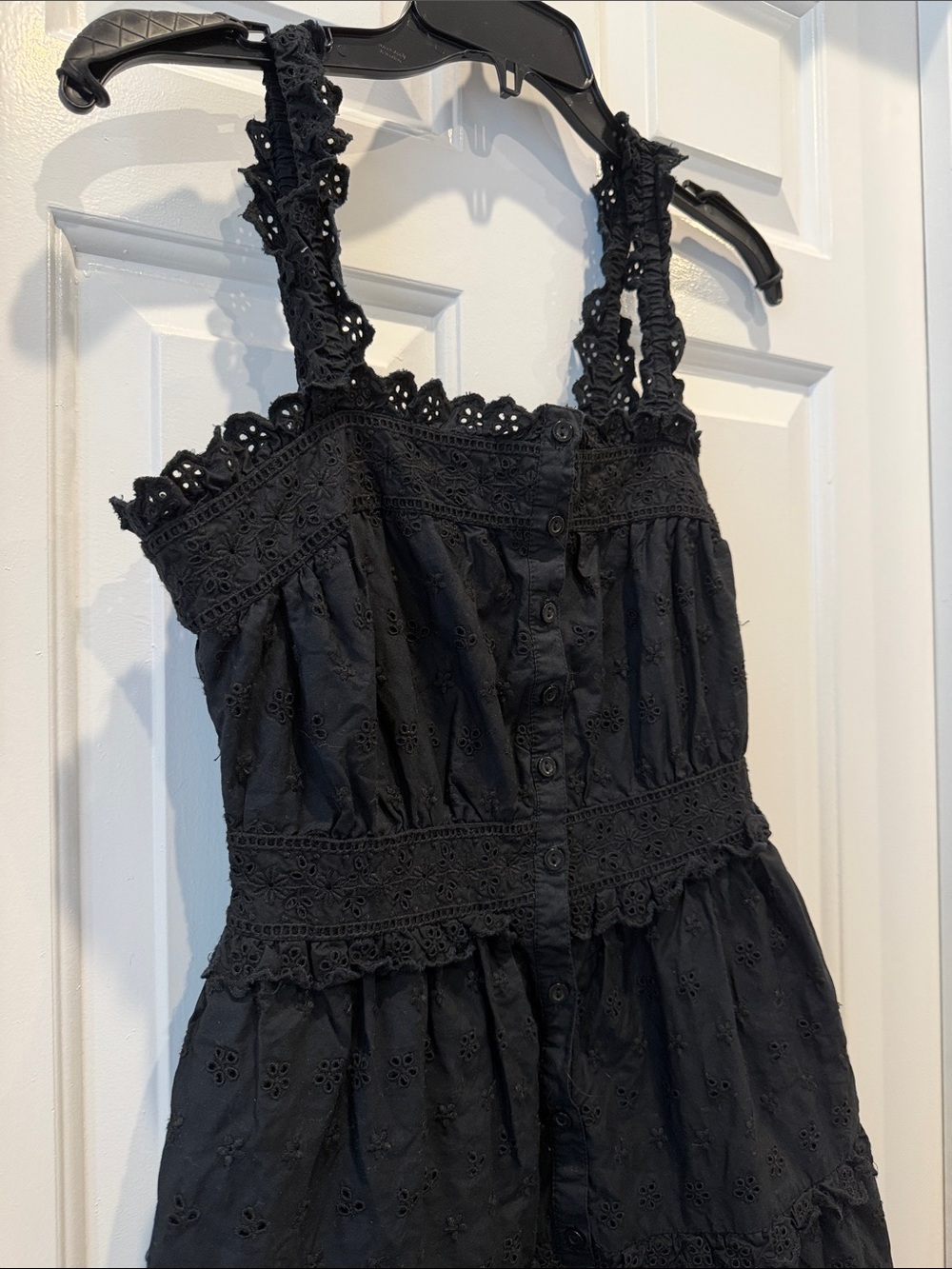 DOEN Gap Dress Black Eyelet Cotton Midi Maxi Dress Romantic Boho Cottagecore - Picture 7 of 8